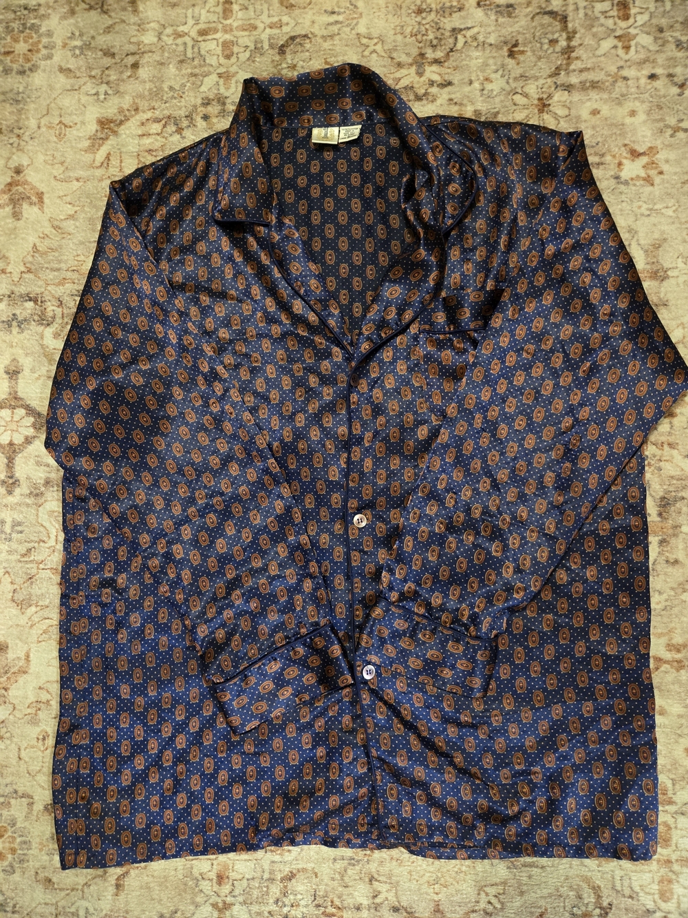 1 London Men's Navy Blue Printed Button-Up Shirt Vintage XL Graphic Groovy